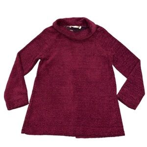 Soft Surroundings Tunic Berry Sweater Women’s S Cowl Neck Asymmetric ButtonBack